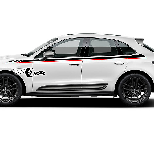 2x Porsche 2023 Porsche Macan T1 Side Dual Stripes Doors Up Top Decal Stickers 2 Colors