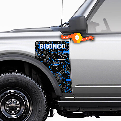 Contour Map Side Panel Vinyl Decal Graphics 2 Colors Pair for Ford Bronco Badlands