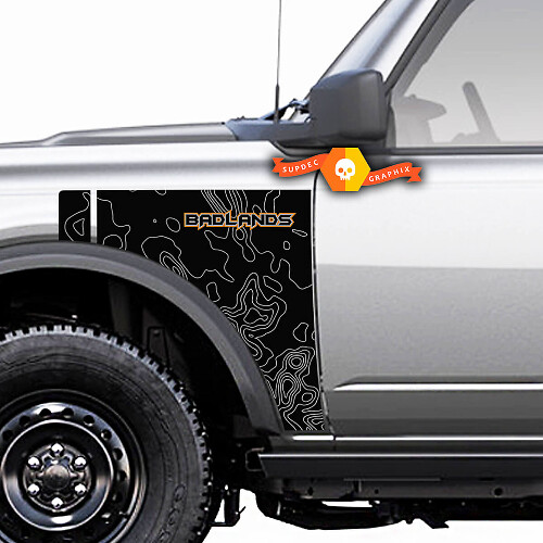 Contour Map Logo Side Panel Vinyl Decal Graphics 2 Colors Pair for Ford Bronco Badlands