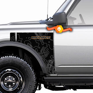 Pair Ford Bronco Badlands Side Style Side Panel Сontour Map Logo Vinyl Decal Sticker Graphics 2 Colors