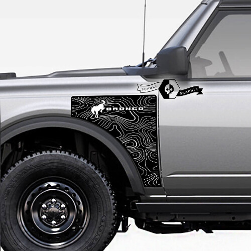 Contour Map Side Panel Vinyl Decal Graphics Pair for Ford Bronco Badlands