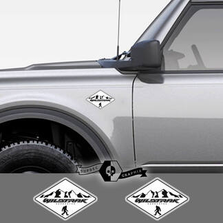 2 New Ford Bronco WIldtrak Mountain Decal Vinyl Emblem Sasquatch Logo White Sticker Stripe for Ford Bronco