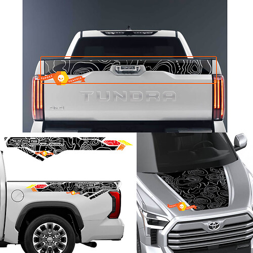 Hood Bedside Tailgate Topographic Map TRD 4X4 Off Road Decals for Toyota Tundra XK70 2021 - up Sticker Graphics