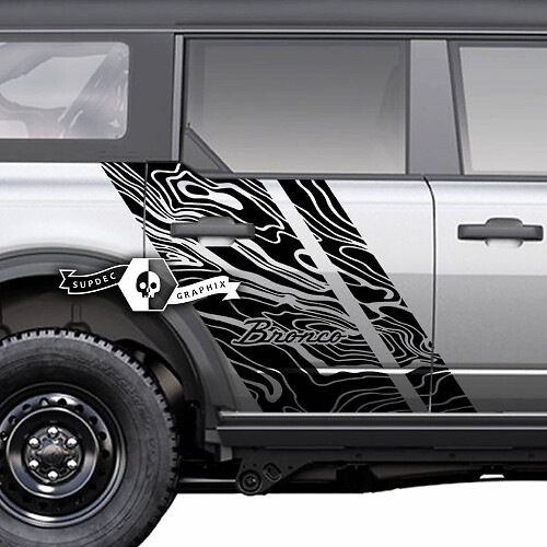 Side Door Topographic Map Splash Graphics Decal Stickers for Ford Bronco