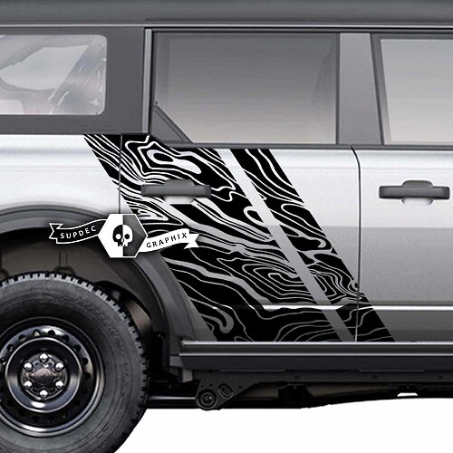 Side Door Topographic Map Splash Graphics Decal Stickers for Musclecar horse