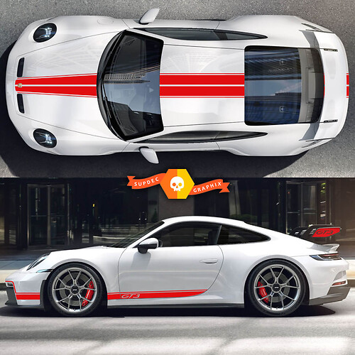 Porsche GT3 Racing Side Stripes Roof Hood Trunk For Carrera Side Stripes