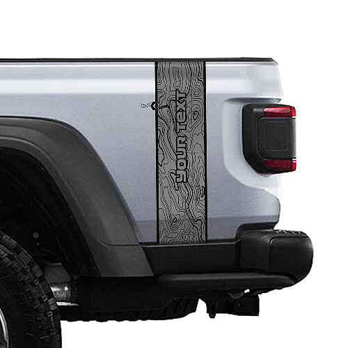 Custom Text Topographic Map Rear Side Stripe Vinyl Graphics for Jeep Gladiator JT Rubicon Mojave