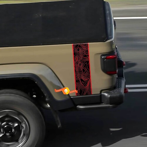 Logo Topographic Map Rear Side Mojave Stripe Vinyl Graphics 2 Colors for Jeep Gladiator