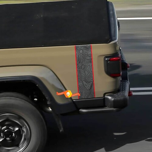 Topographic Map Rear Side Stripe Vinyl Graphics 3 Colors for Jeep Gladiator