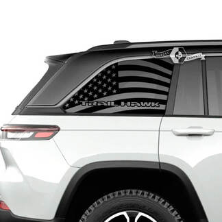 Pair Jeep Grand Cherokee SRT TrackHawk Side Glass Window USA Flag Logo Vinyl Decal Graphic