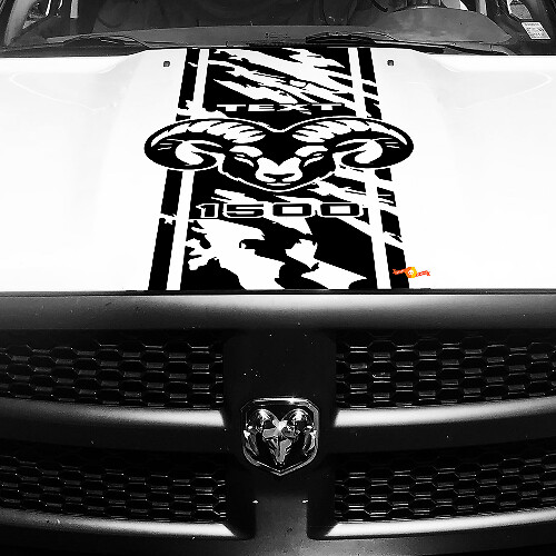 Hemi Distressed Style Stripe Hood Vinyl Decal Sticker for Dodge Ram 1500