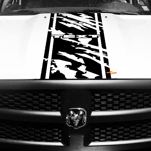 Custom Text Distressed Stripe Hood Vinyl Decal Sticker for Dodge Ram 1500