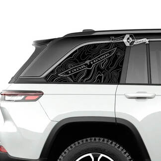 Pair 2023+ Jeep Grand Cherokee Trailhawk Windows Graphic Decal Blackout Topographic Map Blackout