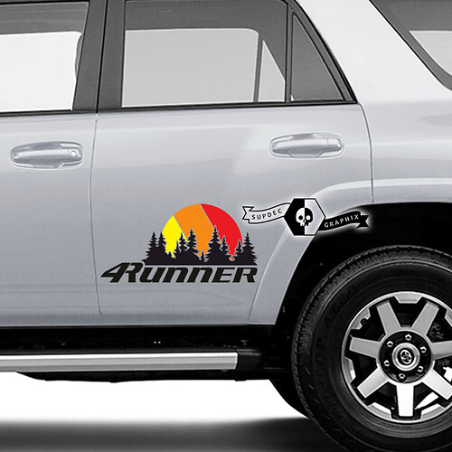 Pair 4Runner 2023 Side Door Old School Sunset Vinyl Mountains Forest Decals Stickers for Toyota 4Runner TRD 