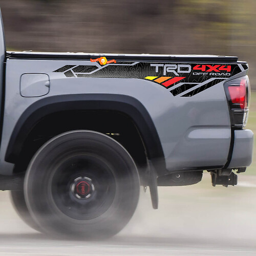 TRD-Style 4x4 Off Road Topographic Bedside Vinyl Decal Sticker for Toyota Tacoma 2005-2020