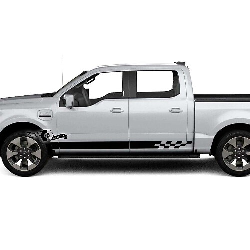 Pair Rocker Panel Checkerboard Flag Stripes Decals for Musclecar truck Lightning