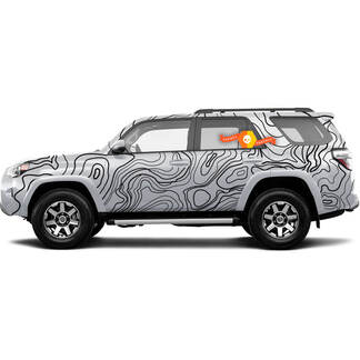 Full body Toyota 4Runner Topographic map contour background Topo map with elevation Wrap Vinyl Decals graphics sticker 