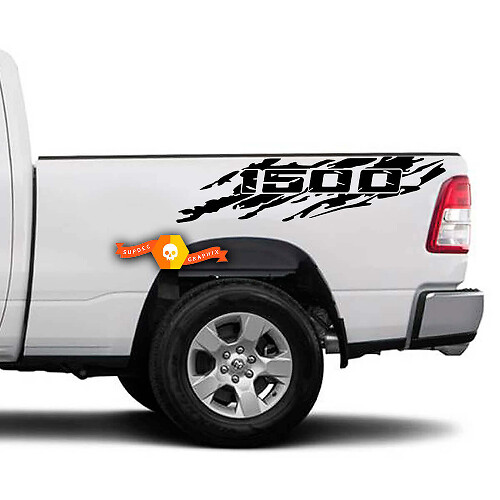 Pair Splash Grunge Destroyed Logo Bed Vinyl Decals for Dodge Ram 1500