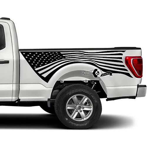 Pair Ford F-150 XLT 2023 Bed USA Flag Graphics Side Decal Sticker