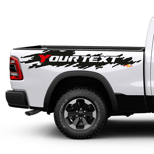 Custom Text Distressed Rear Side Vinyl Decal Kit for Dodge Ram