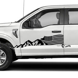 Pair Ford F-150 XLT USA Flag Doors Mountains Graphics Side Decal Sticker