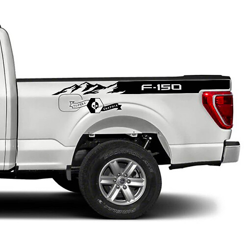 Bed Mountains Stripe F-150 Logo Side Graphics Decals Stickers for Ford F-150 XLT