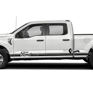 Pair Ford F-150 XLT Bed Rocker Panel Stripe F-150 Logo Graphics Side Decals Stickers 