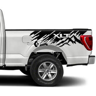Pair Ford F-150 XLT Bed Splash Mud Mountains Graphics Side Decals Stickers