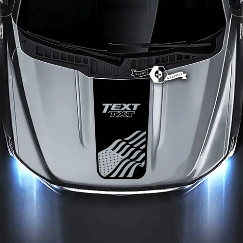 Text Txt Silver Lettering USA Flag Hood Blackout Vinyl Decal Graphic for Musclecar truck XLT