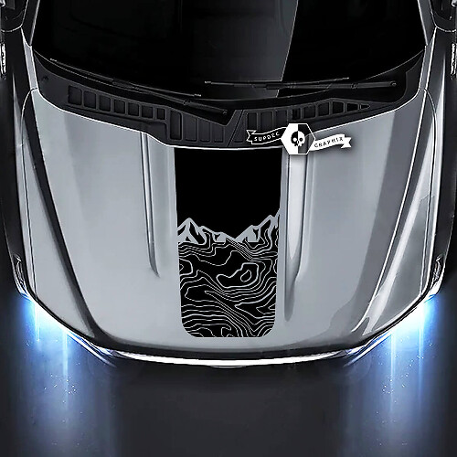 Topographic Mountain Central Hood Stripe Vinyl Decal for Musclecar truck 