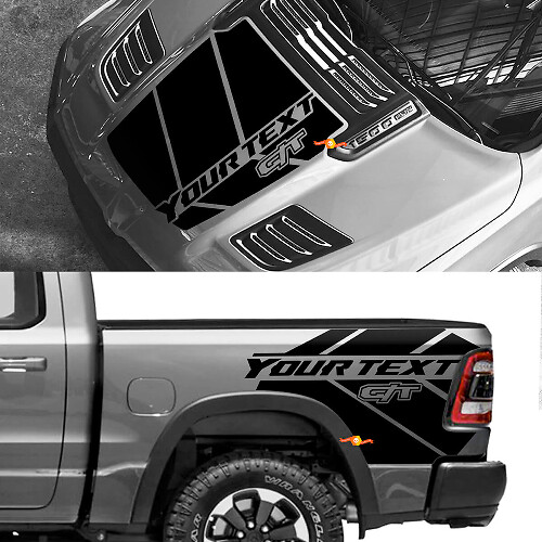 GT Style Hood and Bed Side Vinyl Decal Kit for Dodge Ram 1500 Rebel