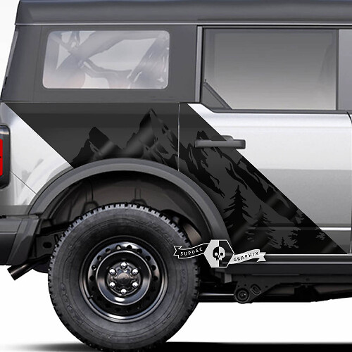 Pair Side Doors Mountains Forest Decals Stickers 2 Colors for Ford Bronco