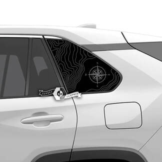 Pair Toyota Rav4 Side Windows Topographic Map Compass Vinyl Decal Sticker