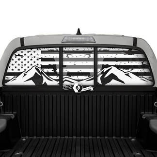 Toyota Tacoma SR5  Pick-up Truck Rear Window Mountains USA Flag Destroyed Vinyl Decals Graphic Sticker