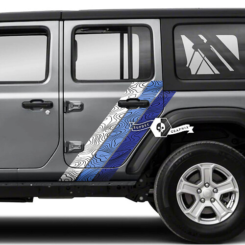 Doors Fender Side Stripe Topographic Map Vinyl Sticker Decal 4 Colors for Jeep Wrangler Unlimited