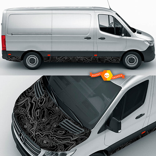 Topographic Map Wrap Hood Decal and Side Rocker Panel for Mercedes Benz Sprinter Vinyl Stickers Decal Graphic