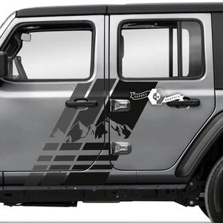 Pair Jeep Wrangler Unlimited Doors Mountains Side Stripe Vinyl Sticker Decal 3 Colors