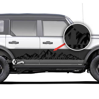 Pair Ford Bronco Mountains Style Rocker Panel Side Doors Decals Stickers