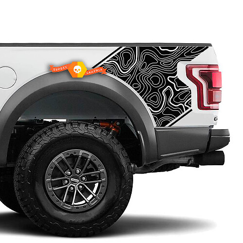 Topographic Map Side Bed Graphics Decals for Musclecar truck power truck