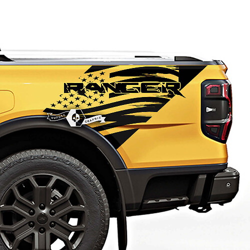 Distressed USA Flag Rear Side Vinyl Decals for Musclecar Ranger
