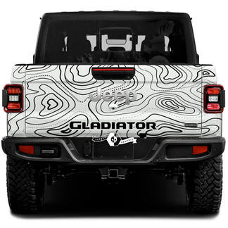 Tailgate Gladiator with Topographic Map Wrap Vinyl Decals for Jeep Gladiator