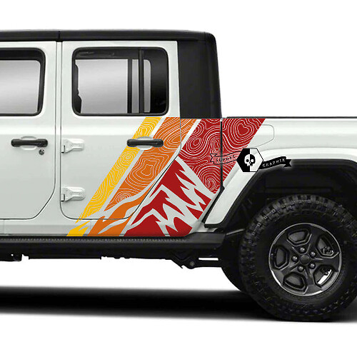 Mountains & Topographic Map Side Vintage Stripes Vinyl Decal Kit for Jeep Gladiator