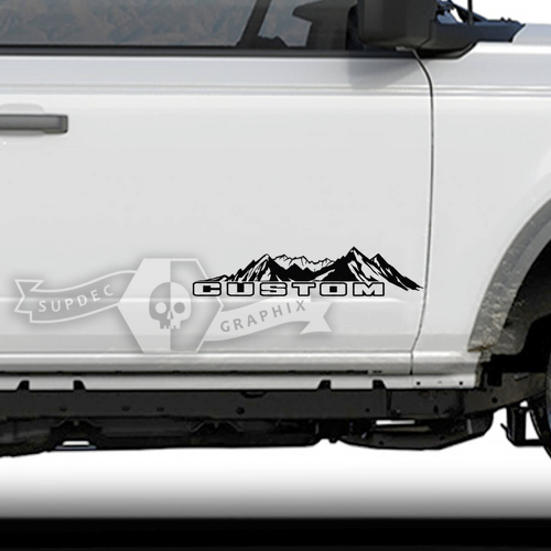 Custom Outline Lettering Mountain Range Side Door Vinyl Decal Pair for Musclecar horse