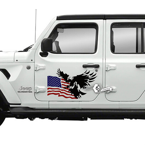 Side Door USA Flag Bald Eagle Stickers Decals Vinyl Graphics Stripe for Jeep Gladiator