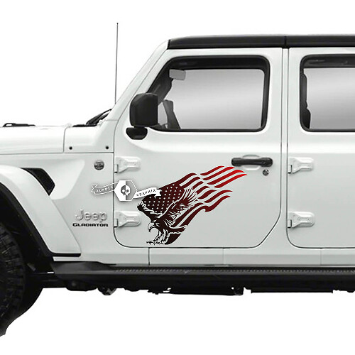 USA Flag Bald Eagle Side Door Stripe Vinyl Decals Stickers for Jeep Gladiator