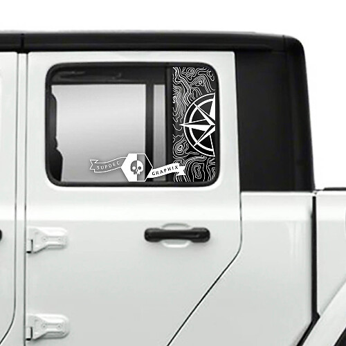 Compass Topographic Map Side Door Window Stripe Vinyl Decals Stickers for Jeep Gladiator