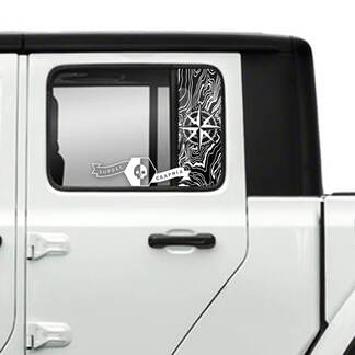 Pair of Jeep Gladiator Side Door Window Compass Topographic Map Topo Decals Vinyl Graphics Stripe