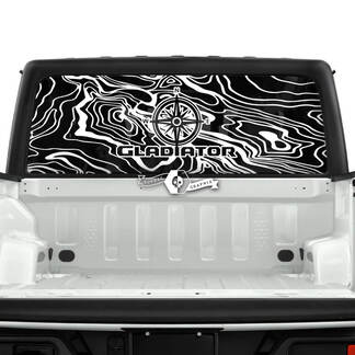 Jeep Gladiator Rear Window Compass Topographic Map Topo Forest Decals Vinyl Graphics Stripe
