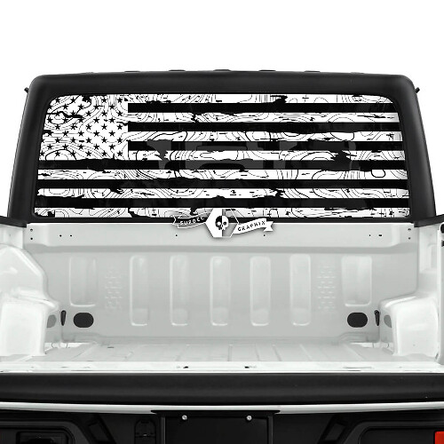 Flag USA Destroyed Topographic Map Topo Rear Window Stripe Vinyl Decals Stickers for Jeep Gladiator