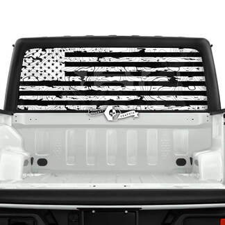 Jeep Gladiator Rear Window Flag USA Destroyed Topographic Map Topo Decals Vinyl Graphics Stripe